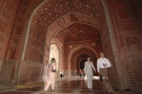INDIA, Uttar Pradesh, Agra, "Taj Mahal, with an 9nterior view of the elaborate red sandstone