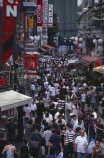 JAPAN, Honshu, Tokyo, View over the busy Ameyayokocho market street