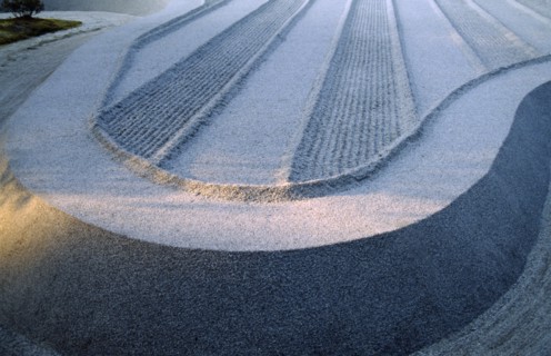 JAPAN, Religion, Zen Buddhism, "Zen garden, detail of raked gravel."