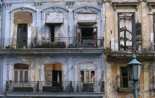 CUBA, Havana, Run down Colonial buildings in old port area