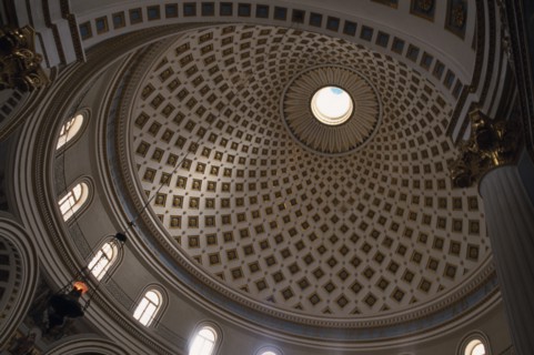 MALTA, Marsaxlokk, Mosta Dome Cathedral. Interior view of the Dome spiral roof