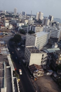 NIGERIA, Lagos, Skyscrapers rising above shanty town
