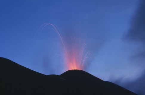 GUATEMALA, South, Volcan Pacaya, Highly active Volcano Pacaya erupting at night.