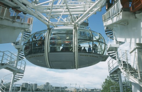 ENGLAND, London, British Airways London Eye Milennium wheel view of capsule on its assent.