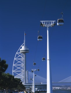 PORTUGAL, Lisbon, "Parque das Nacoes or Park of Nations, former Expo 98 site. Vasco da Gama viewing