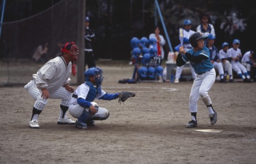 JAPAN, Honshu, Tono, Young boys playing baseball