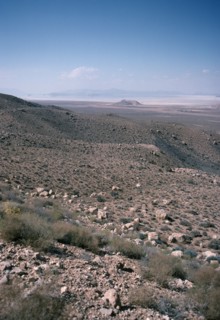 IRAN, Fars Province, East Of Shiraz, View from hills down towards a salt lake in the valley below