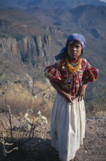 MEXICO, Sierra Huichol, Young Huichol girl in mountain landscape.
