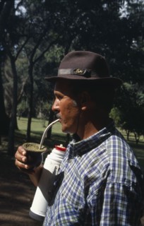 URUGUAY, Farming, Gaucho drinking mate a traditional South American herbal drink made from yerba.