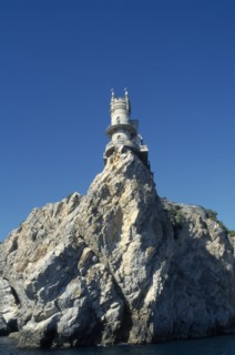UKRAINE, Crimea, Swallow’s Nest, Cliff top folly built by German oil magnate in the 1900s.