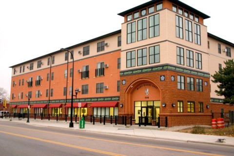 USA, Minnesota, Minneapolis, Many Rivers East on Franklin Avenue provides low income housing for