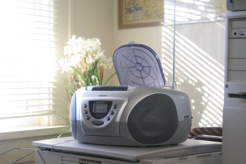 USA, Minnesota, St Paul, CD player next to desk in home office.