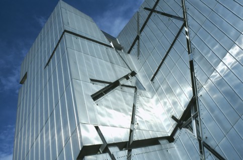 GERMANY, Berlin, Angled part view of zinc clad facade of the Jewish Museum designed by Polish