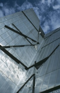 GERMANY, Berlin, Angled part view of zinc clad facade of the Jewish Museum designed by Polish