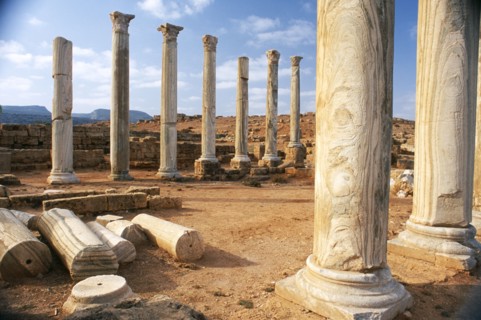 LIBYA, Cyrenaica, Apollonia, Ancient harbour of Cyrene and a city in its own right.  Colonnade and