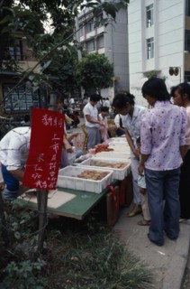 CHINA, Guangxi Zhuang, Nanning, Young women at street stall selling moon cakes for Moon Festival.
