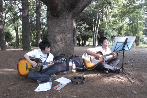 JAPAN, Honshu, Tokyo, "Yoyogi Park. Yuki Nakagawa and Yousuke Koyama, both 15 years old, meet here