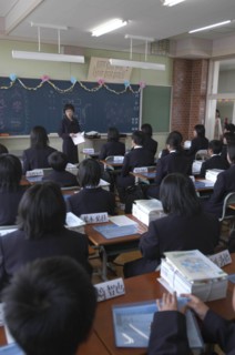 JAPAN, Chiba, Tako, "First day of class for first year students aged 12 and 13 years old, at Tako