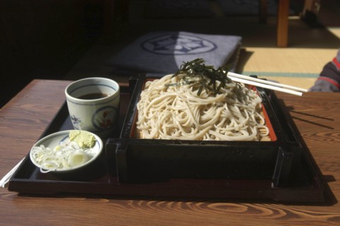 JAPAN, Chiba, Tako, """zaru soba"" cold buckwheat noodles with chilled ""tsuyu"" ( soy sauce-based