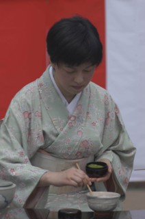 JAPAN, Chiba, Yokaichiba, "Licensed tea master, Chiharu Koshikawa, prepares green tea, ""macha"" at