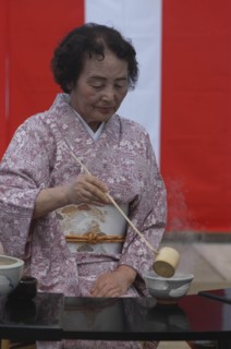 JAPAN, Chiba, Yokaichiba, "Licensed tea master Shikako Namba prepares green tea ""macha"" at a tea