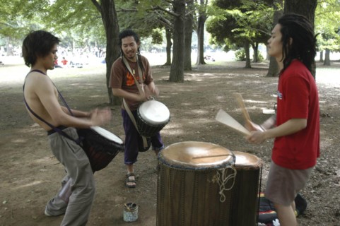 JAPAN, Honshu, Tokyo, "Harajuku. Yoyogi Park. Hiroaki Komura  and his brother Kenichi, with their