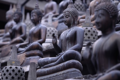SRI LANKA, Colombo, Gangaramaya Temple. Mass of seated Buddha statues
