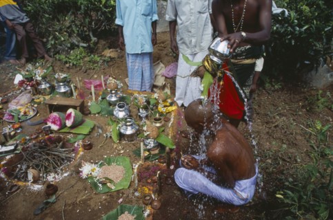 SRI LANKA, Haputale, Funeral ritual with son of the deceased with head shaved as sign of