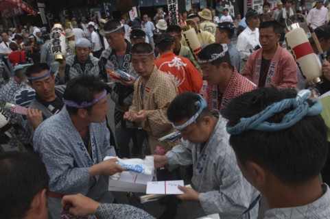 JAPAN, Chiba, Narita, "Gion Matsuri. Men in Edo-era costumes, each specific to their neighborhood,