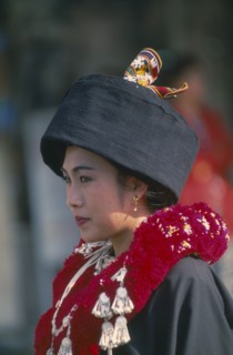 THAILAND, Chiang Mai Province, Portrait of a Iu Mien woman in traditional attire
