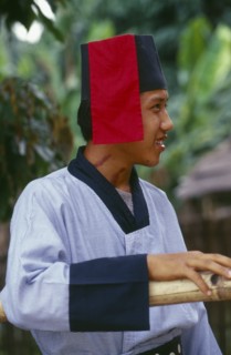 MYANMAR, Kachin State, Manhkring, Portrait of a Lisu man with Mahkhong marks on his neck in