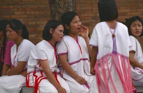 THAILAND, Chiang Mai, Group of Skaw Karen hill tribe girls at the Phae Gate