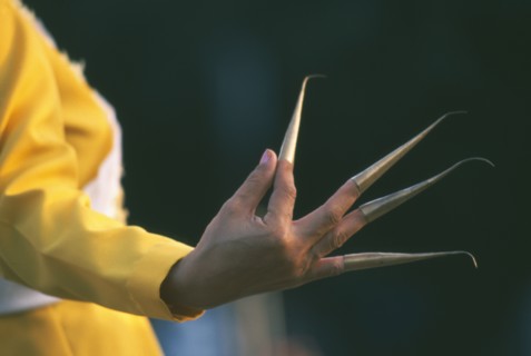 THAILAND, Chiang Mai, San Si District, Traditional Thai fingernail dancer performing.  Cropped view