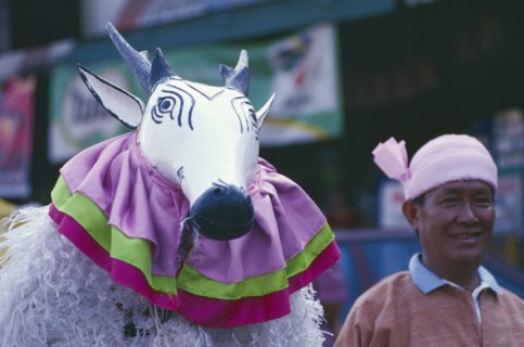 THAILAND, Chiang Mai, Shan Poi San Long. Crystal Children ceremony with Antelope and man in Shan