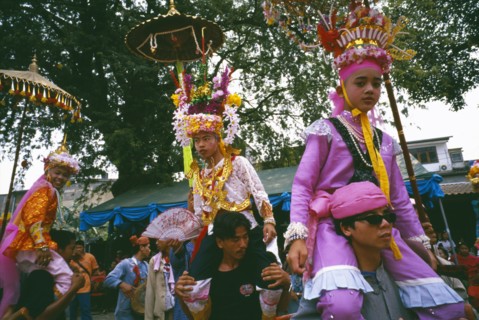 THAILAND, Chiang Mai, Shan Poi San Long. Crystal Children ceremony with Luk Kaeo in costume being