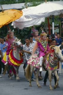 THAILAND, Chiang Mai, Crystal Children. Hill tribe boys ordination parade. Shan novice candidates