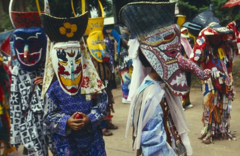 THAILAND, Loei Province, Dan Sai, Phi Ta Khon or Spirit Festival. Group of spirits in costume and