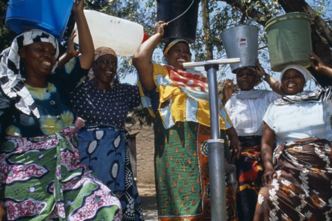TANZANIA, Work, Women collecting water from well.