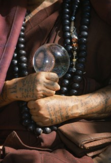THAILAND, Wat Phra Acha Tong, Cropped vew of Buddhist monk from The Golden Horse Forest Monastery