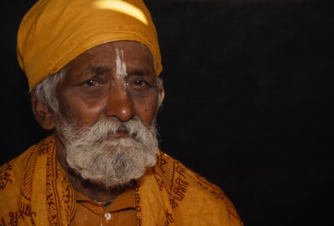 MYANMAR, Religion, Hinduism, Head and shoulders portrait of Hindu priest during festival at the