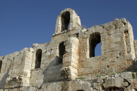 GREECE, Athens, Acropolis. Ruined section of the Theatre of Herode Atticus