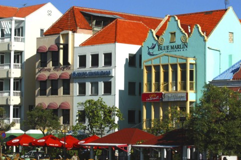 WEST INDIES, Dutch Antilles, Curacao, Willemstad harbour front colourful colonial style