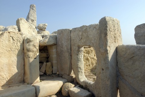 MALTA, Hagar Qim, Ruined chamber of the temple constructed of huge limestone slabs dating from