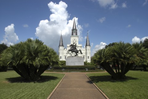 USA, Louisiana, New Orleans, French Quarter. Jackson Square with equestrian statue of Andrew