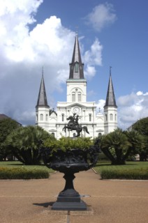 USA, Louisiana, New Orleans, French Quarter. Jackson Square with equestrian statue of Andrew