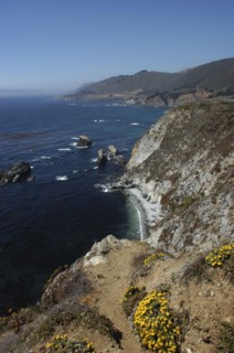 USA, California, Big Sur, Pacific Coast Highway. View along coastal cliffs with rocky outcrops