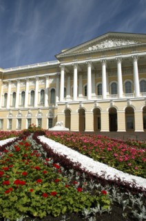 RUSSIA, St Petersburg, Mikhailovsky Palace now the Russian Museum with flowerbeds in the foreground