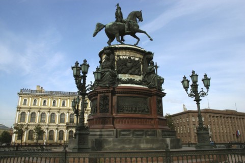 RUSSIA, St Petersburg, Equestrian statue Tsar Nicholas I in Isaac Square