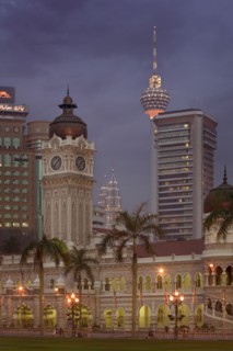 MALAYSIA, Kuala Lumpur, City centre skyline from Merdeka Square with The Sultan Abdul Samad