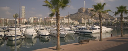 SPAIN, Valencia, Alicante, View of the port with Castillo de Santa Barbera rising behind.